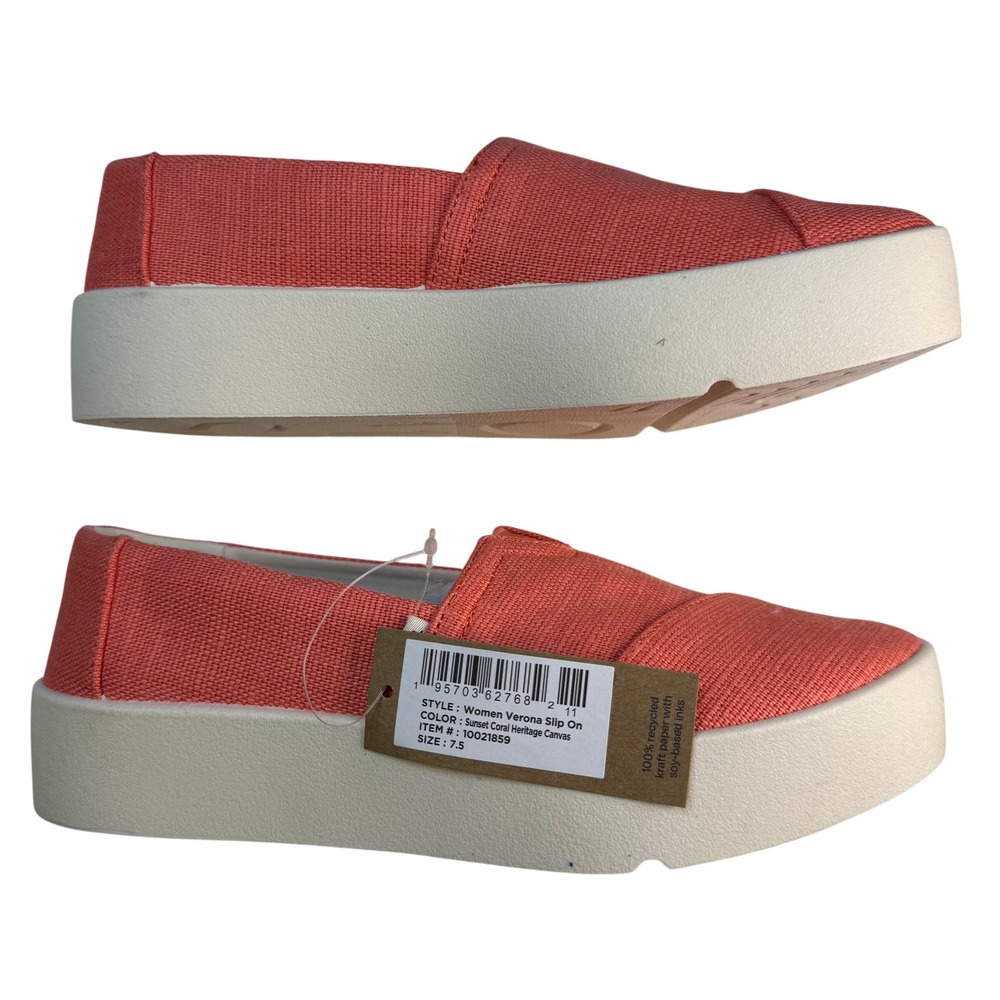 TOMS Verona Slip On Platform Shoes Sunset Coral Canvas Womens Size 7.5 NWT